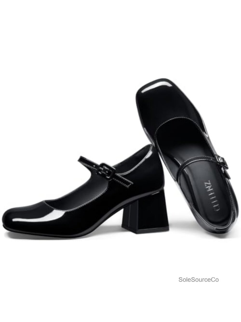 Women's Patent Leather Mary Jane Pumps Low Block Heel Buckle Strap Work Shoe